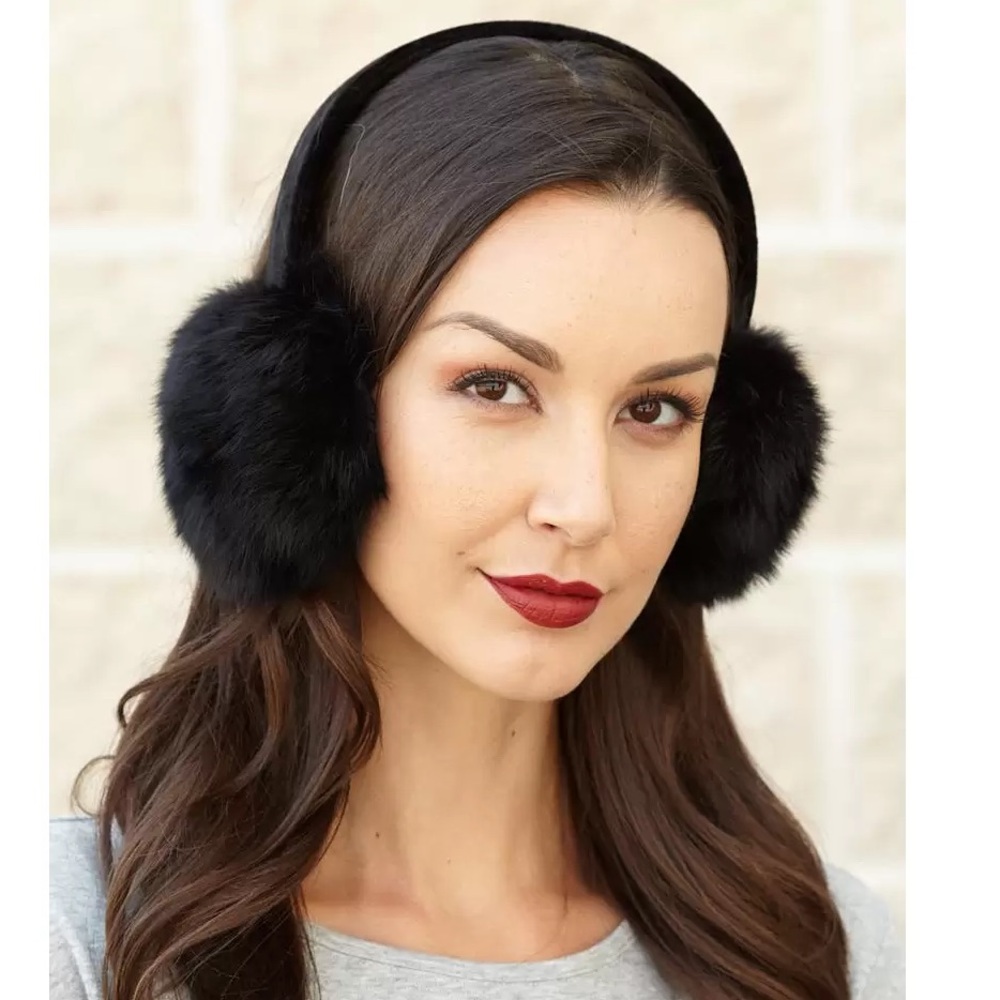 RABBIT FUR EARMUFFS WITH VELVET BAND Black